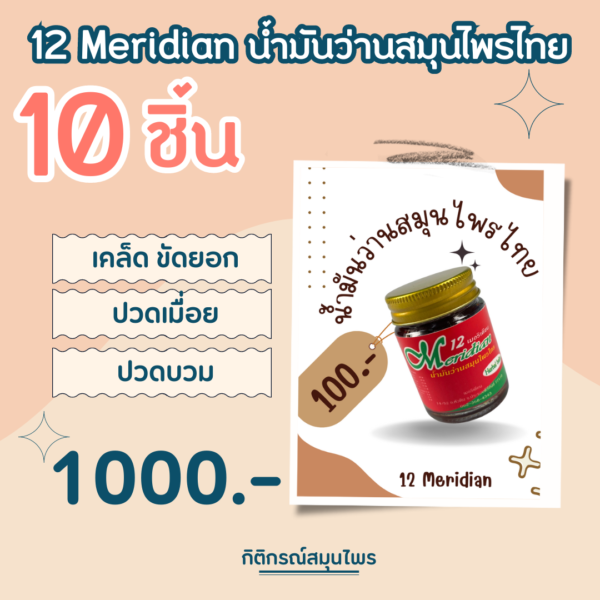 12 Meridian น้ำมันว่านสมุนไพรไทย 10 ชิ้น, 12 Meridian, เคล็ดขัดยอก, ปวดเมื่อย, ปวดบวม